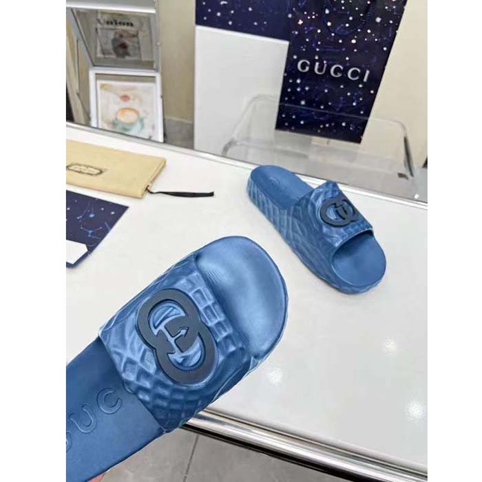 G*u*i unisex gg interlocking g slide sandal light blue textured rubber