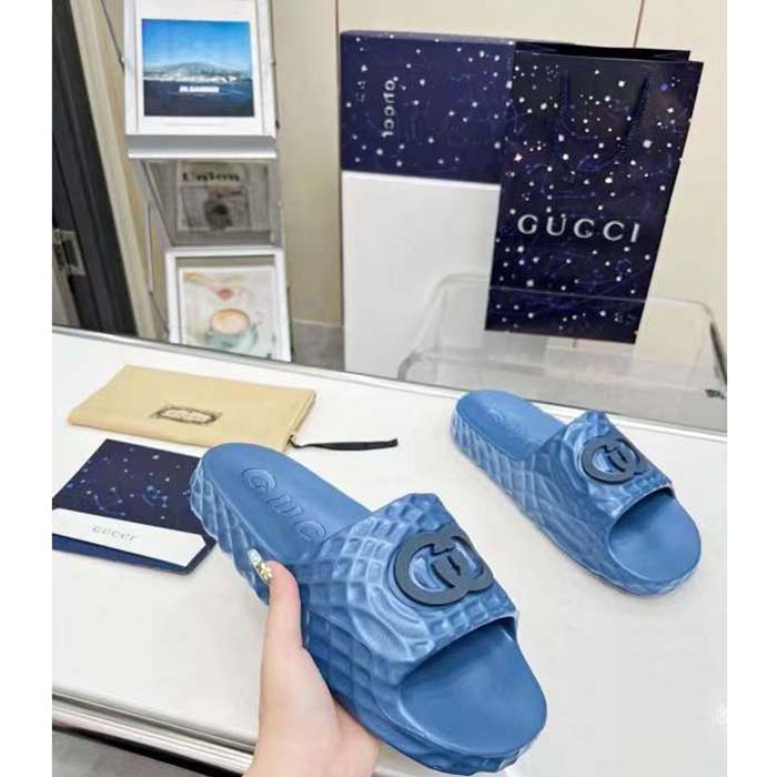 G*u*i unisex gg interlocking g slide sandal light blue textured rubber