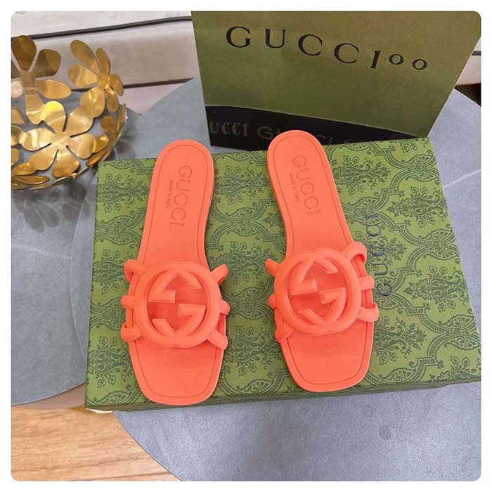 G*u*i unisex gg interlocking g slide sandal orange rubber flat