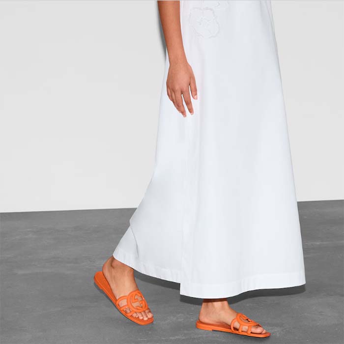 G*u*i unisex gg interlocking g slide sandal orange rubber flat