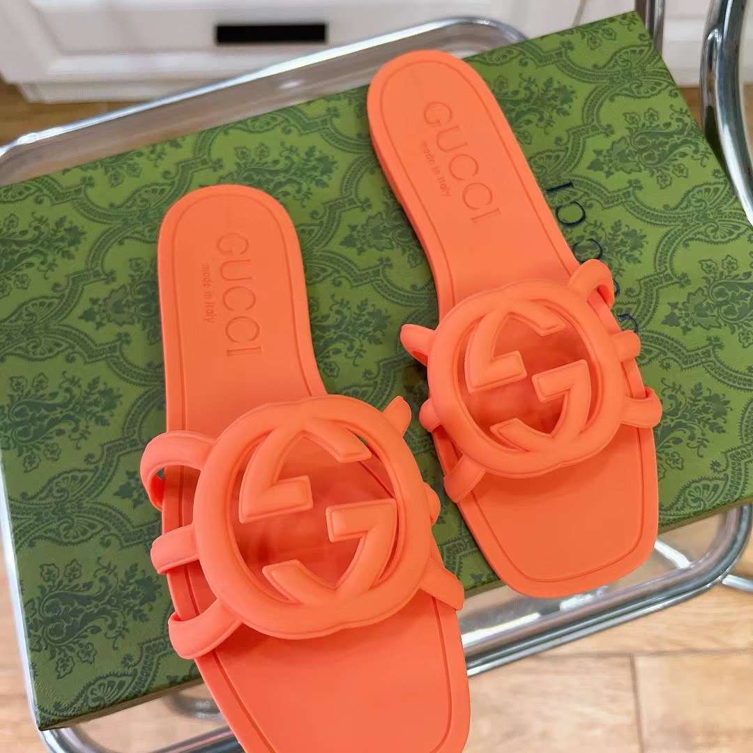 G*u*i unisex gg interlocking g slide sandal orange rubber flat
