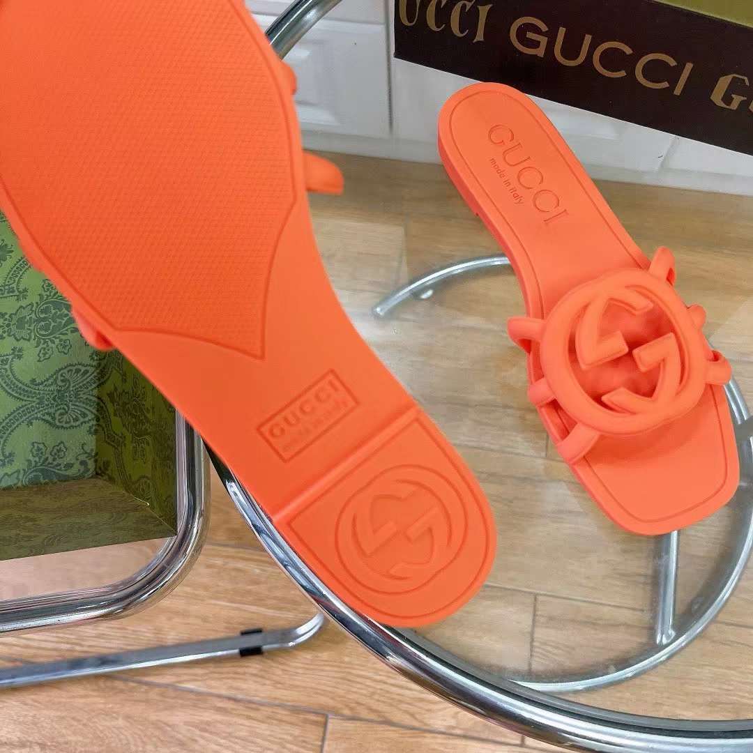 G*u*i unisex gg interlocking g slide sandal orange rubber flat