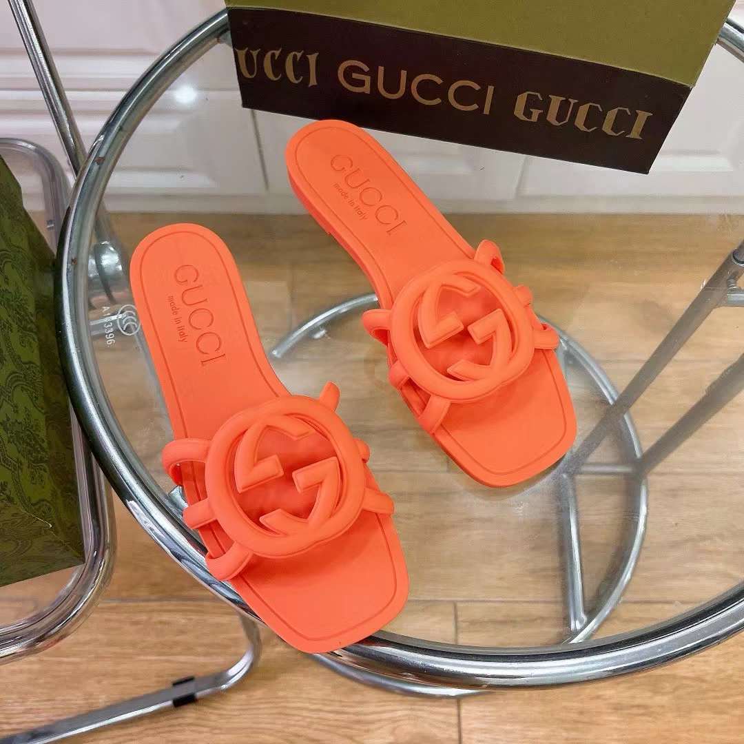 G*u*i unisex gg interlocking g slide sandal orange rubber flat