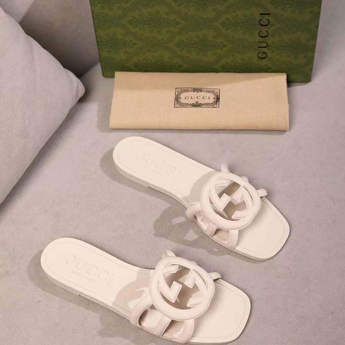 G*u*i unisex gg interlocking g slide sandal white rubber flat