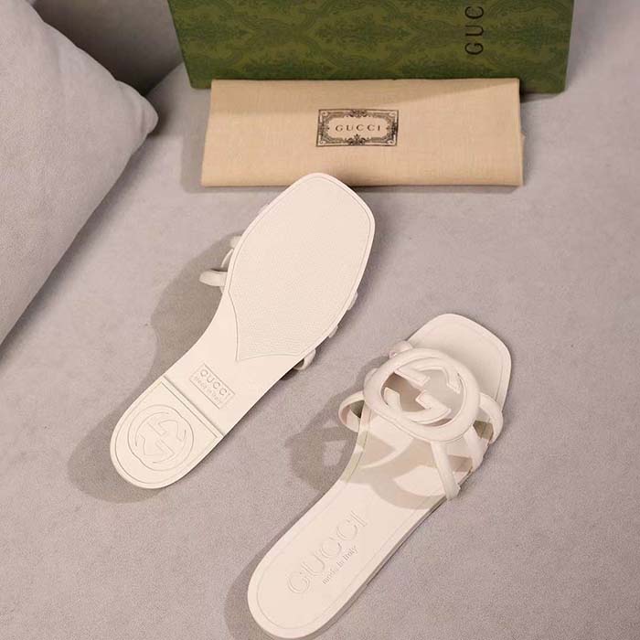 G*u*i unisex gg interlocking g slide sandal white rubber flat