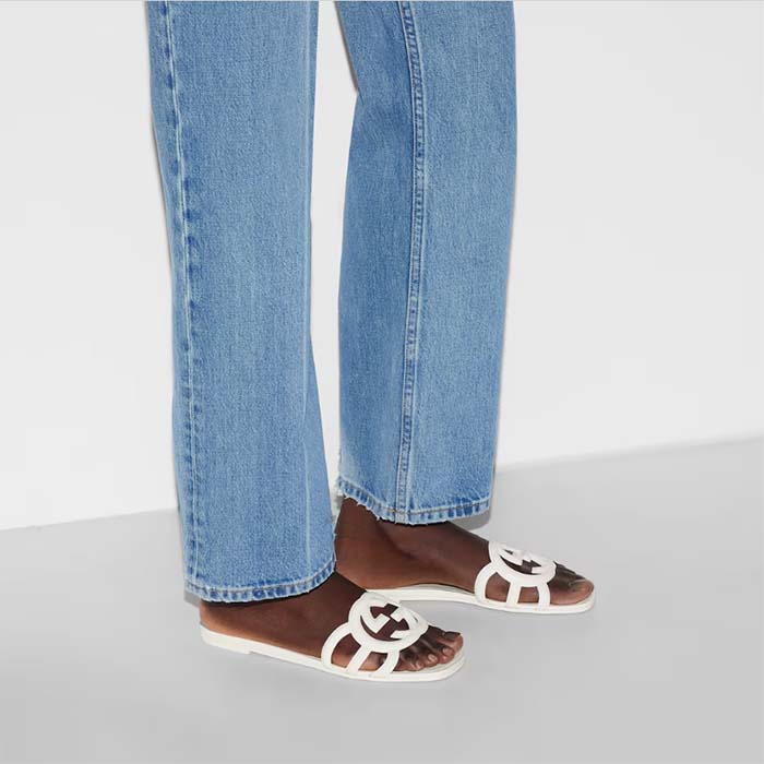 G*u*i unisex gg interlocking g slide sandal white rubber flat