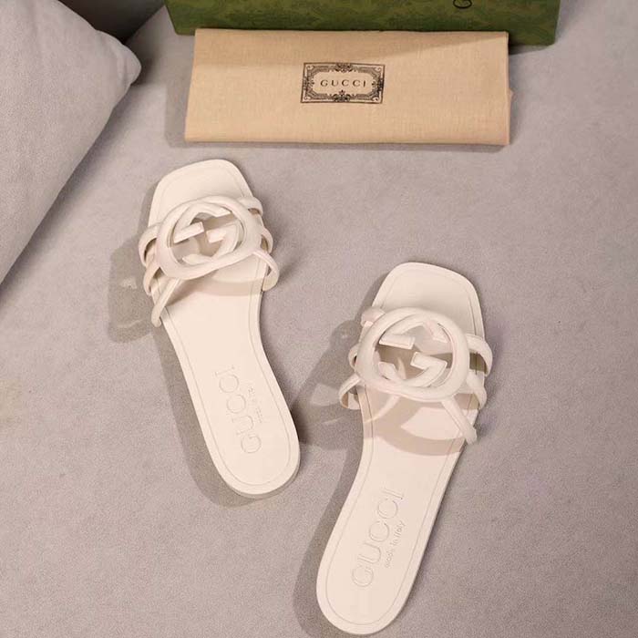 G*u*i unisex gg interlocking g slide sandal white rubber flat