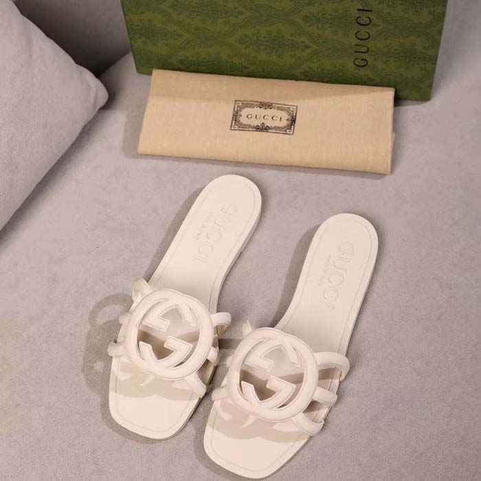 G*u*i unisex gg interlocking g slide sandal white rubber flat