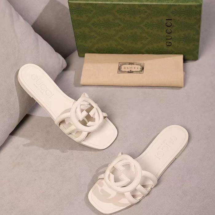 G*u*i unisex gg interlocking g slide sandal white rubber flat