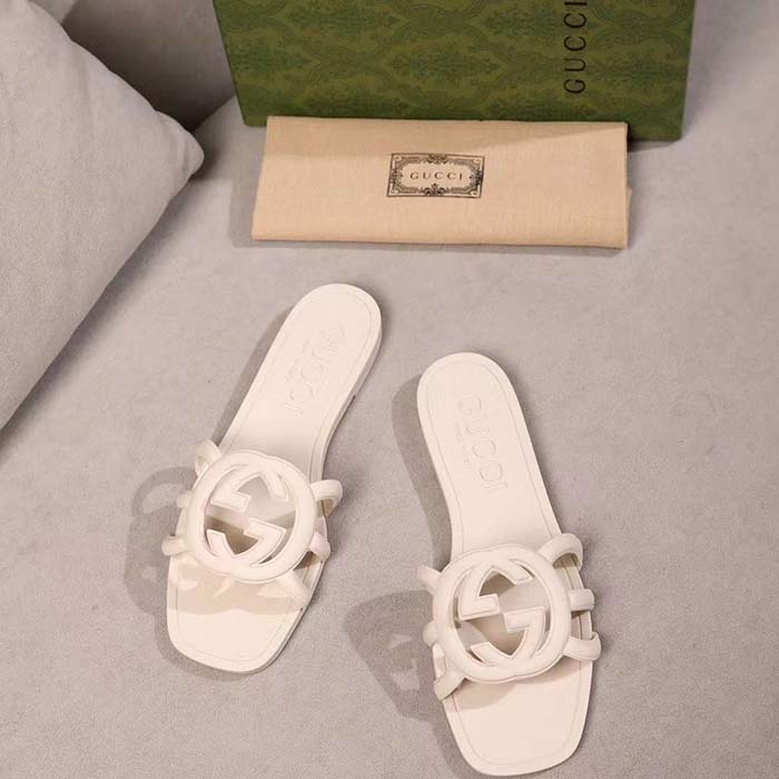 G*u*i unisex gg interlocking g slide sandal white rubber flat