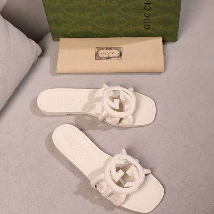 G*u*i unisex gg interlocking g slide sandal white rubber flat