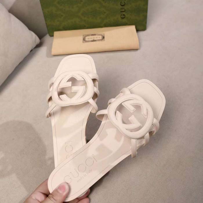 G*u*i unisex gg interlocking g slide sandal white rubber flat