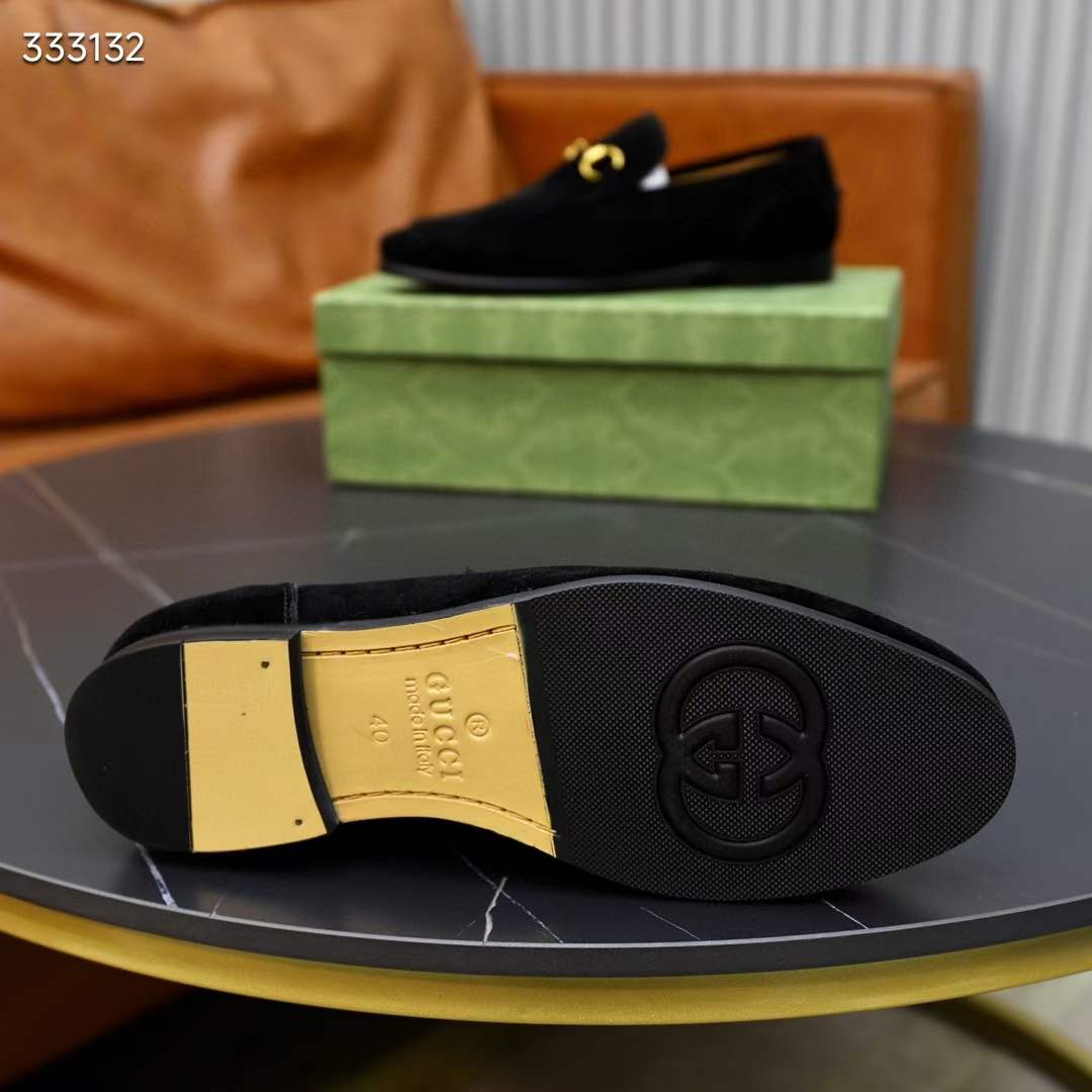 G*u*i unisex gg jordaan loafer horsebit blake black suede leather flat