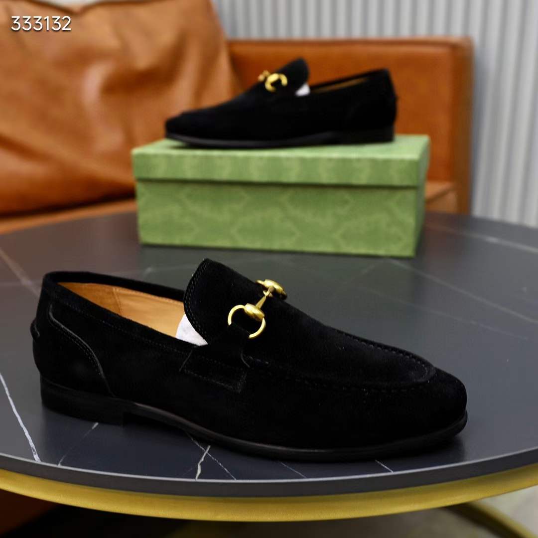 G*u*i unisex gg jordaan loafer horsebit blake black suede leather flat