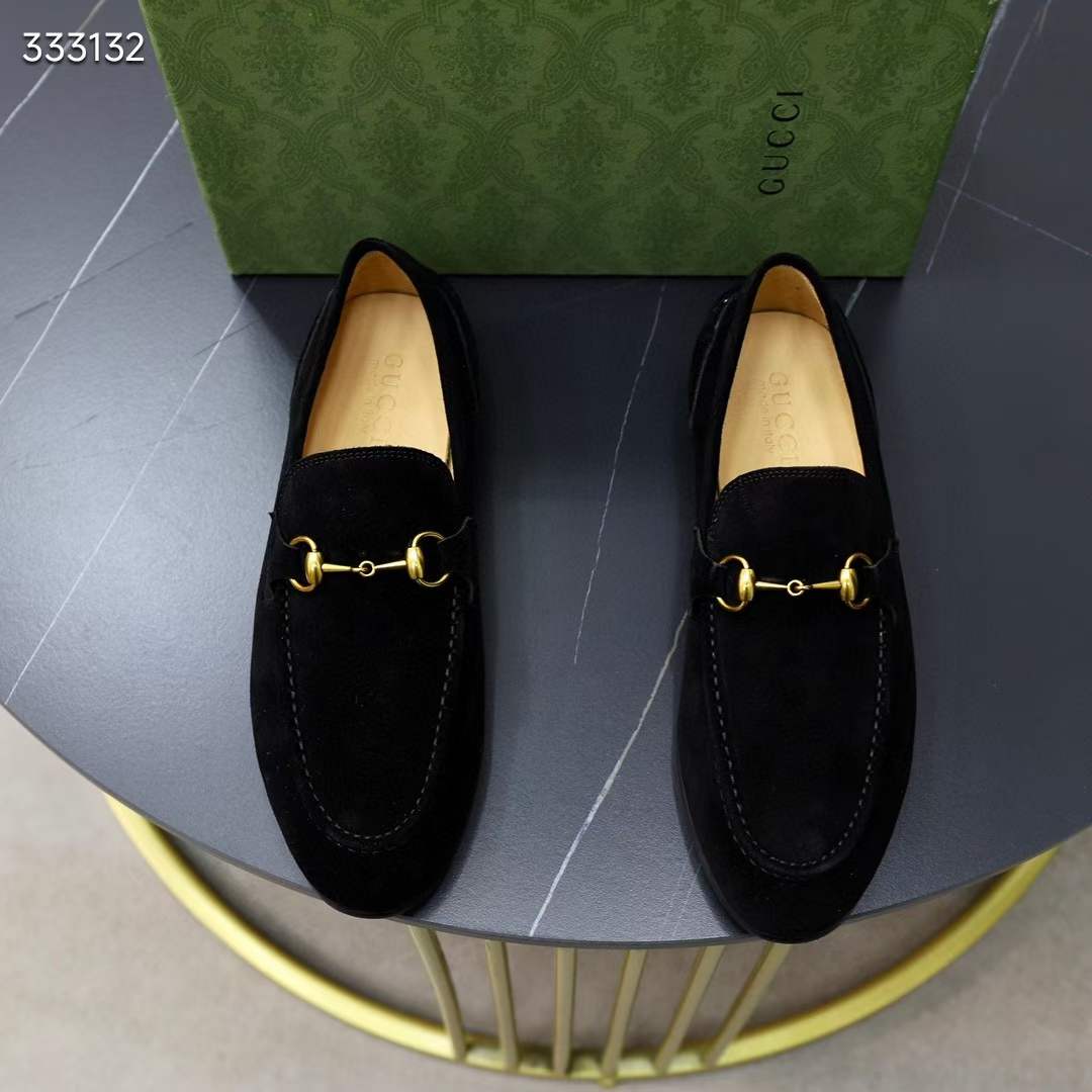 G*u*i unisex gg jordaan loafer horsebit blake black suede leather flat