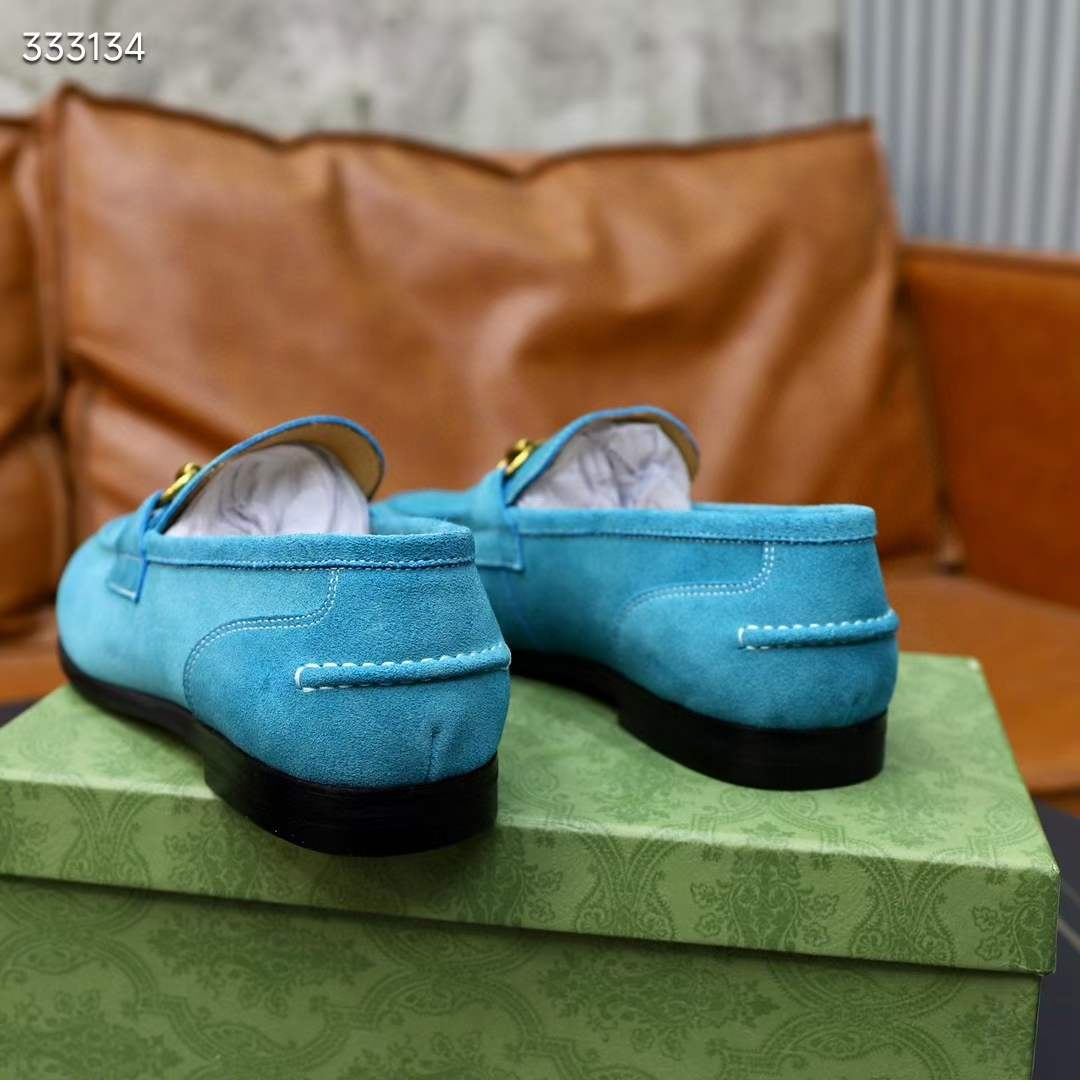 G*u*i unisex gg jordaan loafer horsebit blake light blue suede leather flat