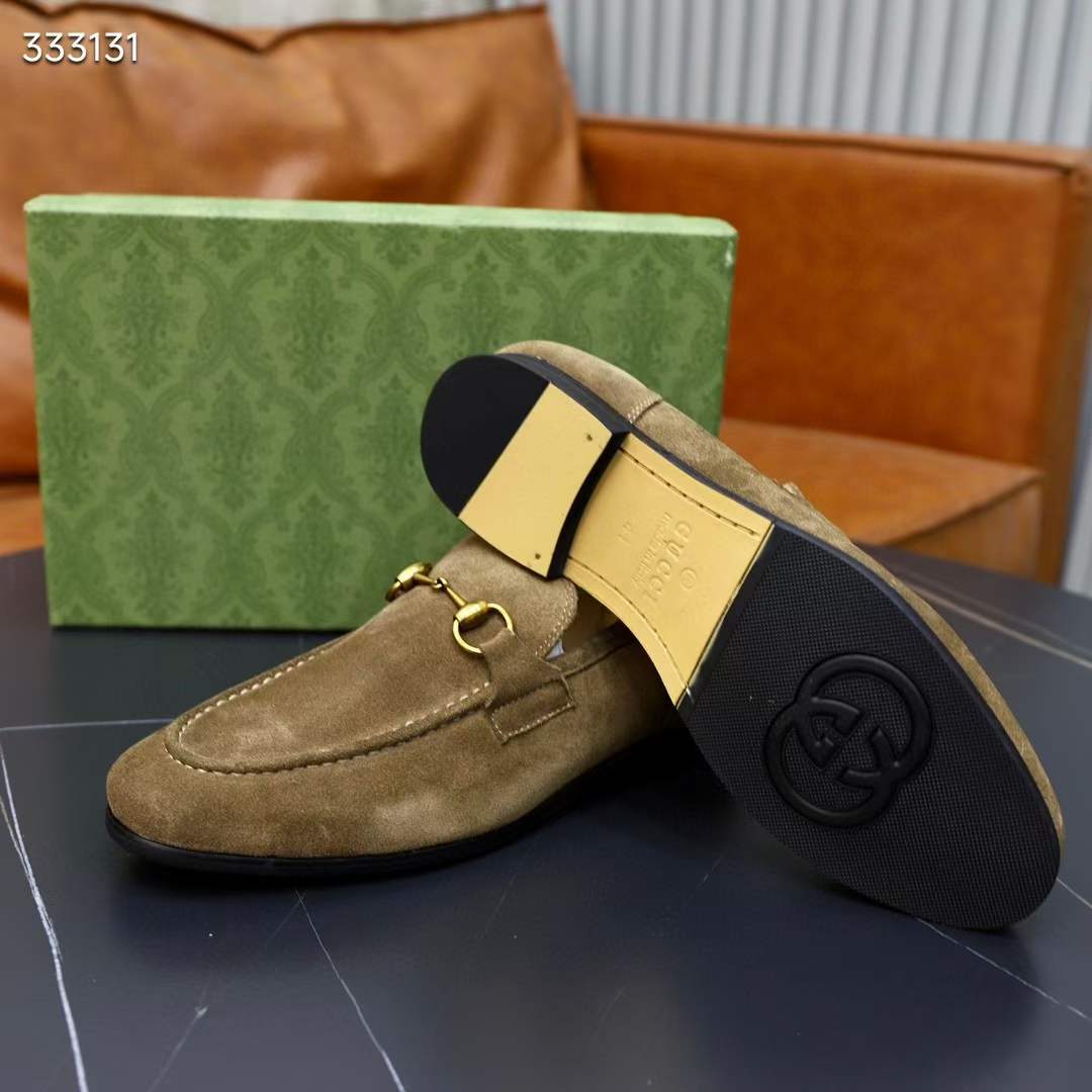 G*u*i unisex gg jordaan loafer horsebit blake olive green suede leather flat