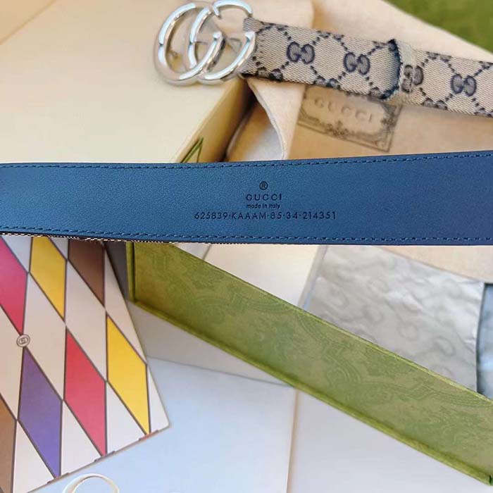 G*u*i unisex gg marmont reversible belt beige blue canvas double g buckle