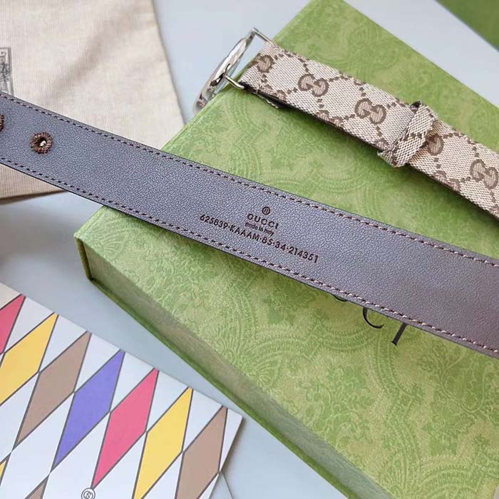 G*u*i unisex gg marmont reversible belt beige ebony original canvas double g buckle