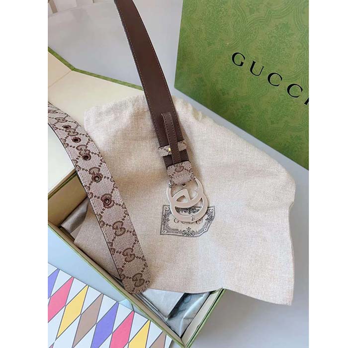 G*u*i unisex gg marmont reversible belt beige ebony original canvas double g buckle