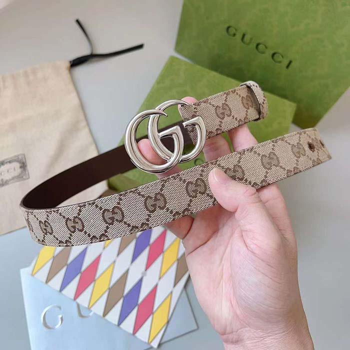 G*u*i unisex gg marmont reversible belt beige ebony original canvas double g buckle