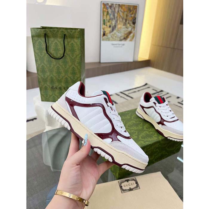 G*u*i unisex gg re-web sneaker white leather beige suede low heel