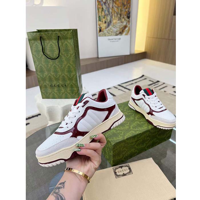 G*u*i unisex gg re-web sneaker white leather beige suede low heel