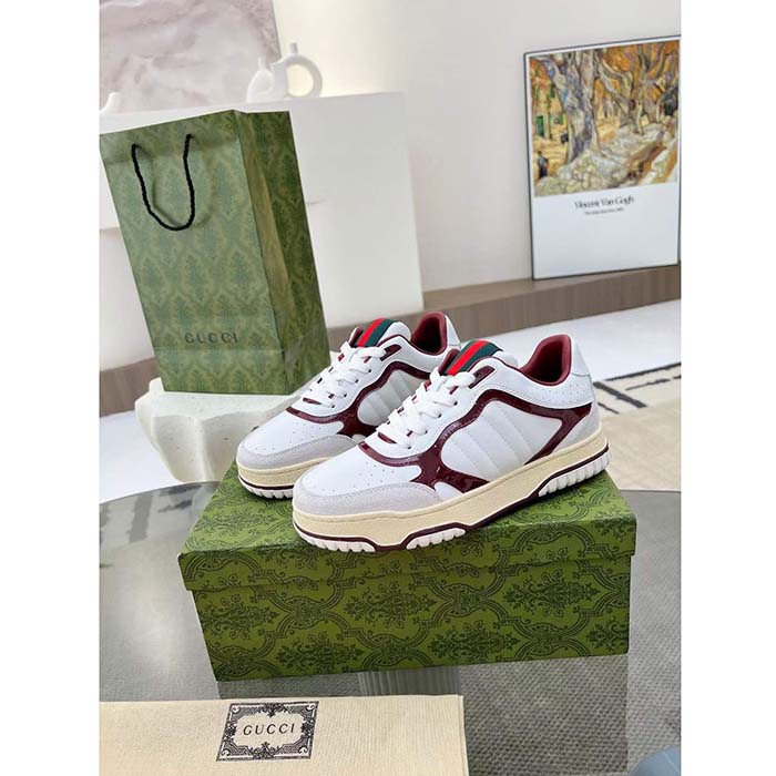 G*u*i unisex gg re-web sneaker white leather beige suede low heel