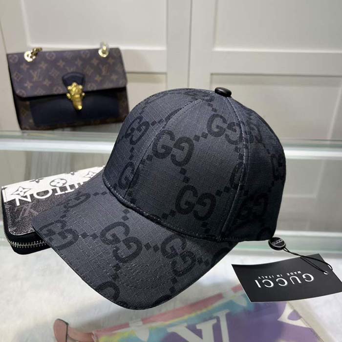 G*u*i unisex gg ripstop baseball hat dark grey black cotton
