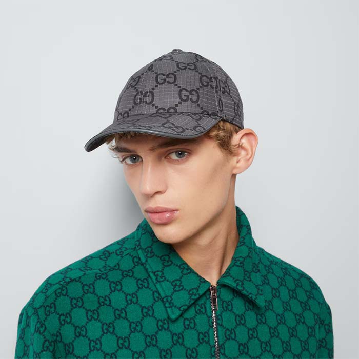 G*u*i unisex gg ripstop baseball hat dark grey black cotton