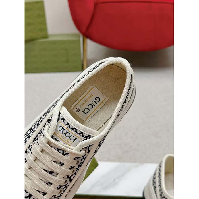 G*u*i unisex gg sneaker tennis 1977 ivory black canvas jacquard low heel