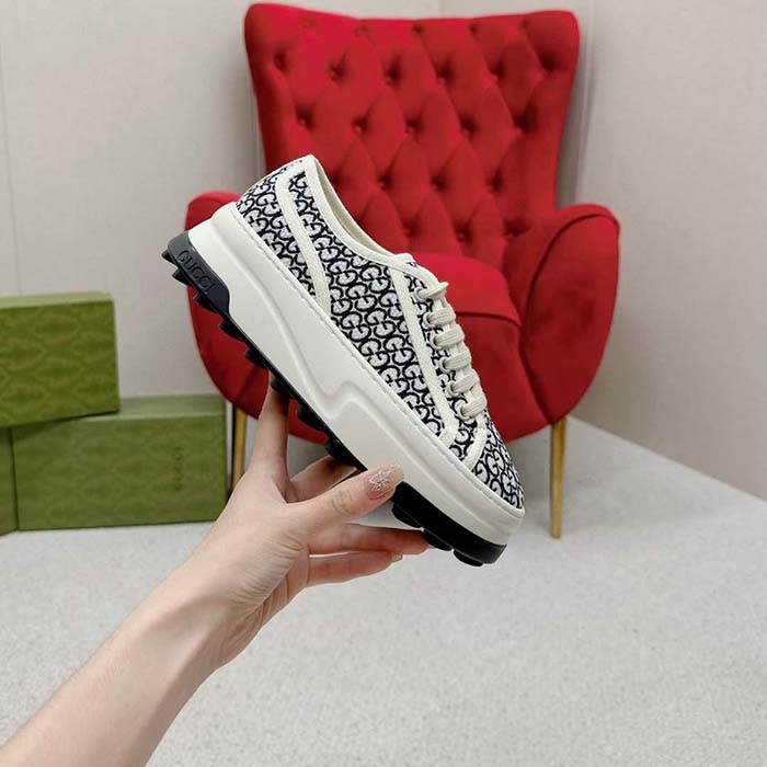 G*u*i unisex gg sneaker tennis 1977 ivory black canvas jacquard low heel