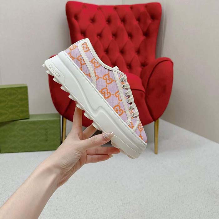 G*u*i unisex gg sneaker tennis 1977 pink orange canvas elements low heel