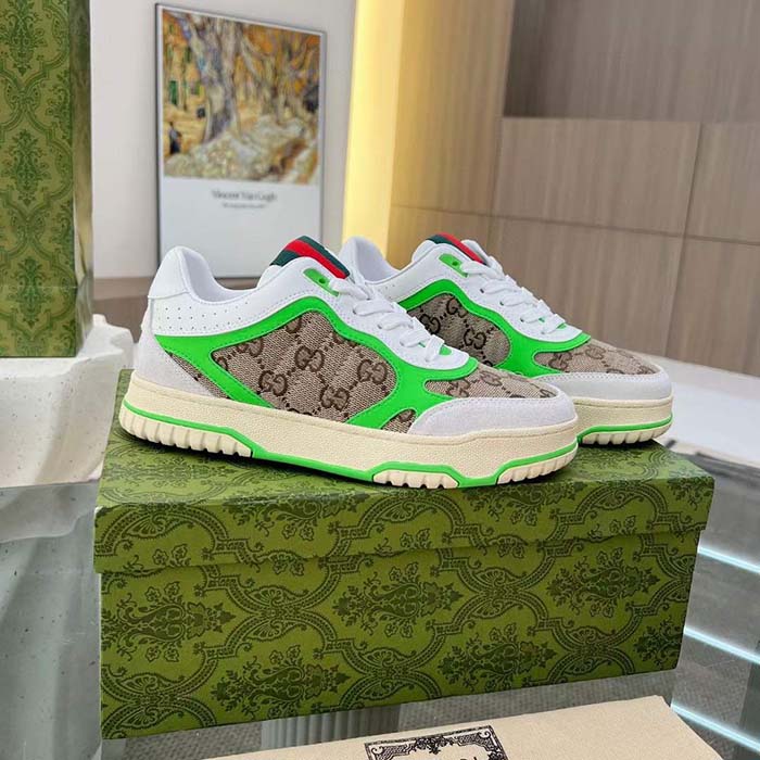 G*u*i unisex re-web sneaker beige ebony original gg canvas green low heel