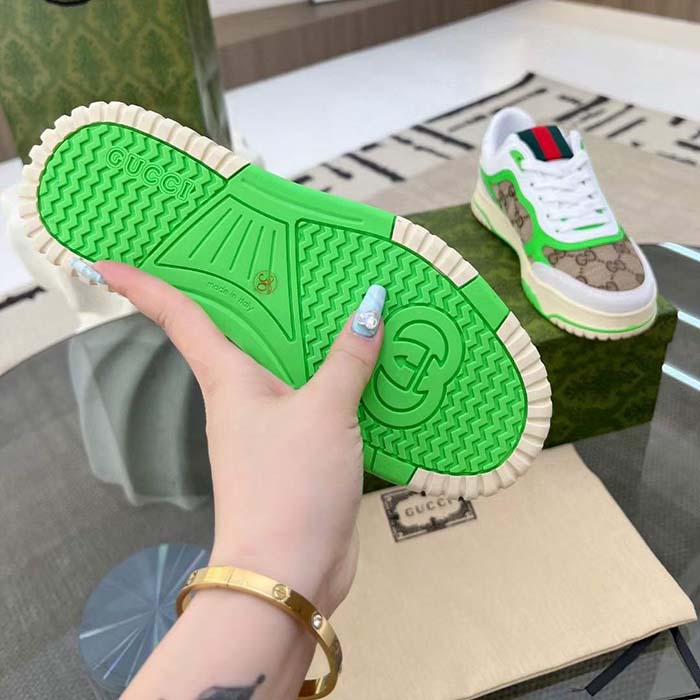 G*u*i unisex re-web sneaker beige ebony original gg canvas green low heel