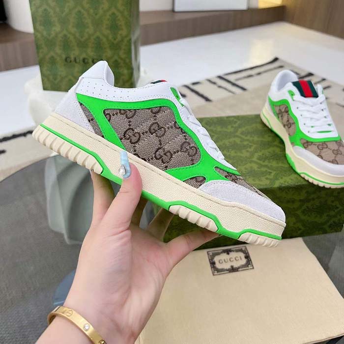 G*u*i unisex re-web sneaker beige ebony original gg canvas green low heel