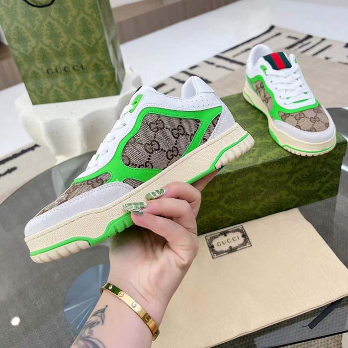 G*u*i unisex re-web sneaker beige ebony original gg canvas green low heel