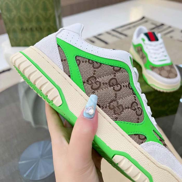 G*u*i unisex re-web sneaker beige ebony original gg canvas green low heel