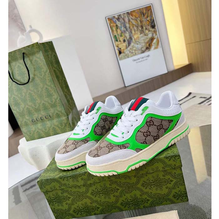 G*u*i unisex re-web sneaker beige ebony original gg canvas green low heel