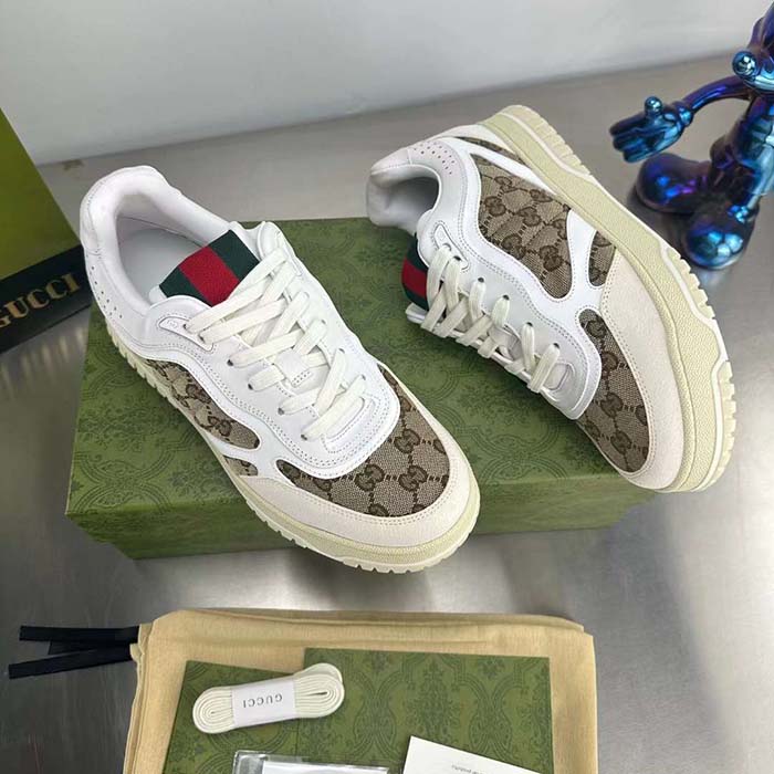 G*u*i unisex re-web sneaker beige ebony original gg canvas low 3 cm heel