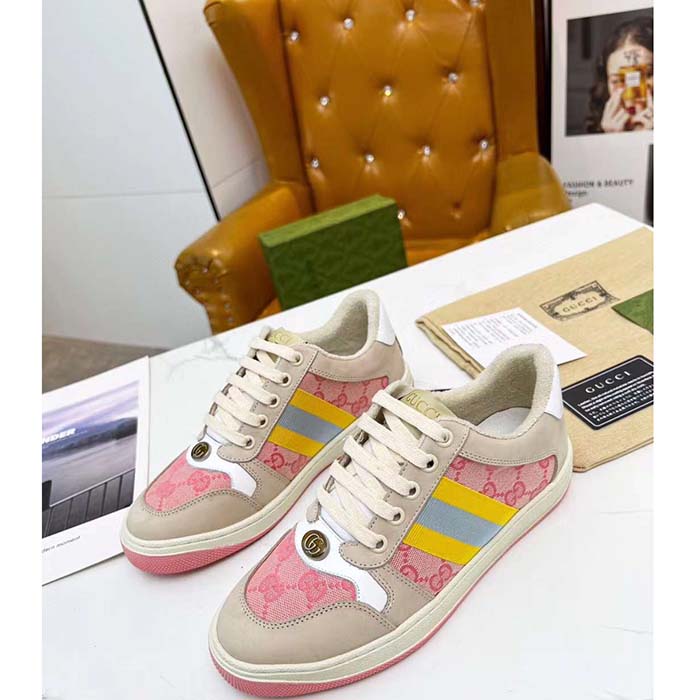 G*u*i unisex screener gg sneaker light pink gg canvas beige suede