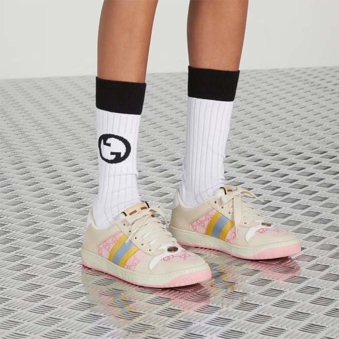 G*u*i unisex screener gg sneaker light pink gg canvas beige suede