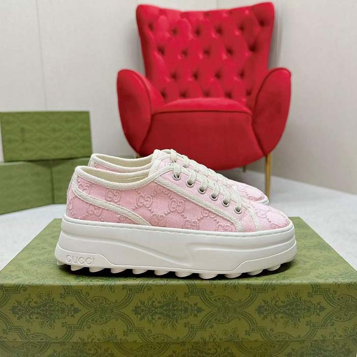 G*u*i unisex tennis 1977 sneaker light pink canvas gg embroideries mid-heel
