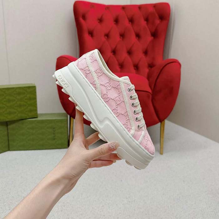 G*u*i unisex tennis 1977 sneaker light pink canvas gg embroideries mid-heel