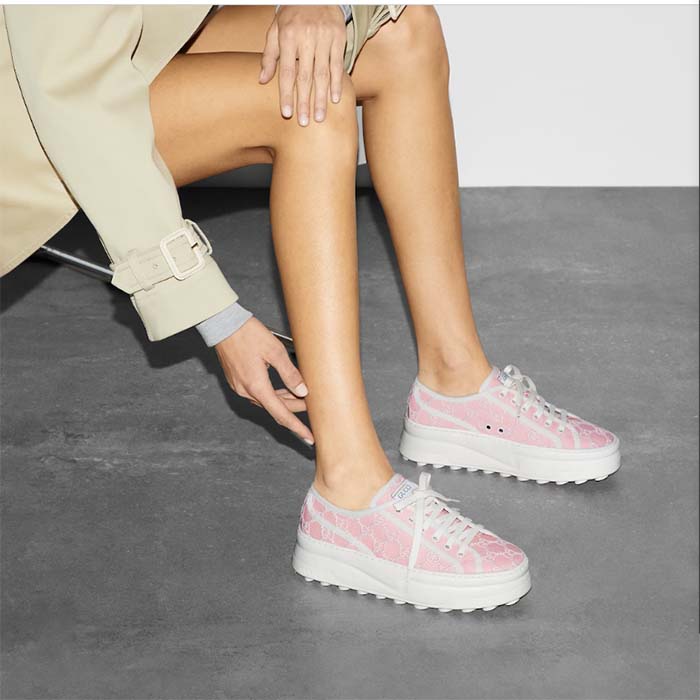 G*u*i unisex tennis 1977 sneaker light pink canvas gg embroideries mid-heel