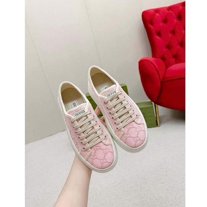 G*u*i unisex tennis 1977 sneaker light pink canvas gg embroideries mid-heel