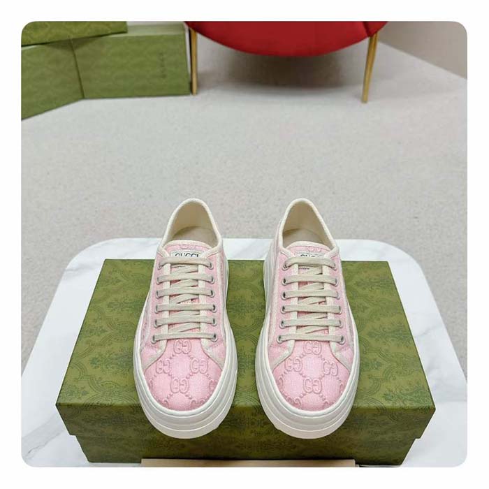G*u*i unisex tennis 1977 sneaker light pink canvas gg embroideries mid-heel