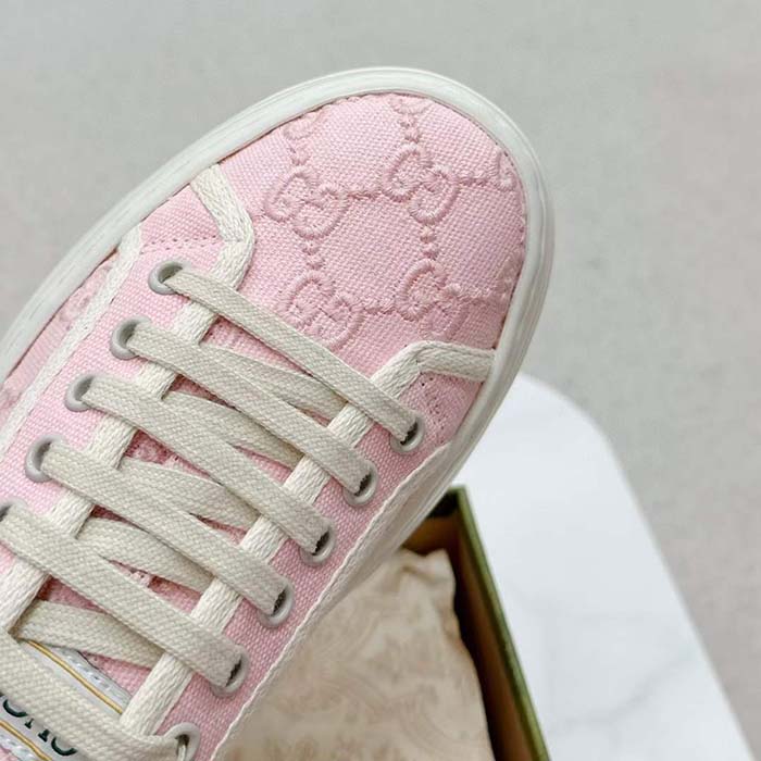 G*u*i unisex tennis 1977 sneaker light pink canvas gg embroideries mid-heel