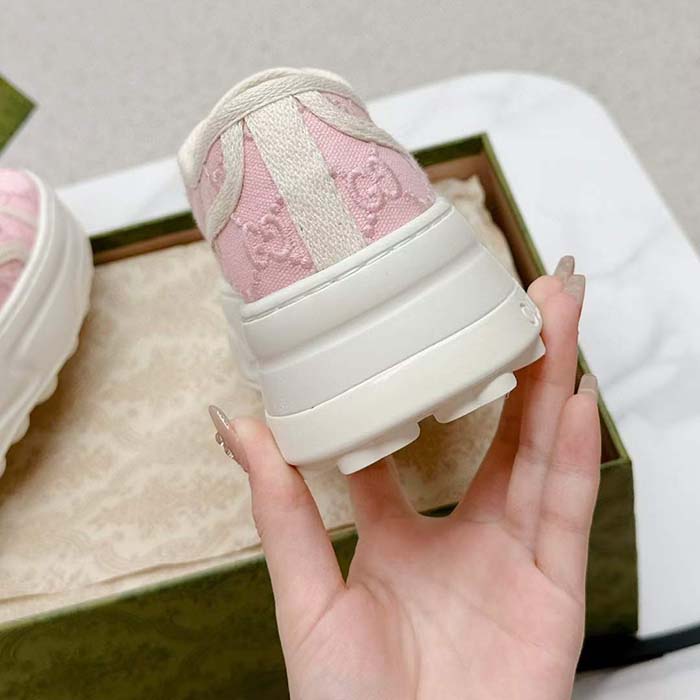 G*u*i unisex tennis 1977 sneaker light pink canvas gg embroideries mid-heel