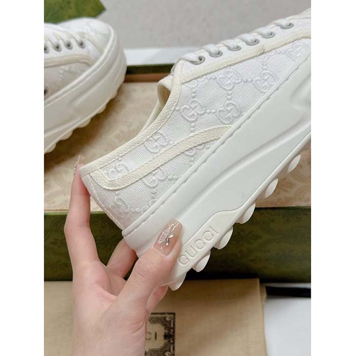 G*u*i unisex tennis 1977 sneaker off white canvas gg embroideries mid-heel